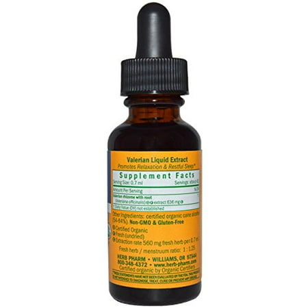 Herb Pharm Certified Organic Root Valériane Extrait de détente et de sommeil réparateur - 1 Unze