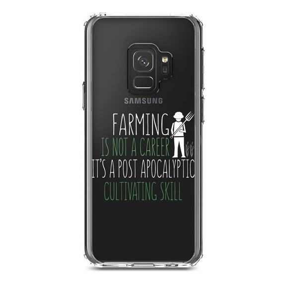 DistinctInk Clear Shockproof Hybrid Case for Samsung Galaxy S9 (5.8" Screen) - TPU Bumper Acrylic Back Tempered Glass Screen Protector - Farming is Not a Career Post Apocalyptic Skill
