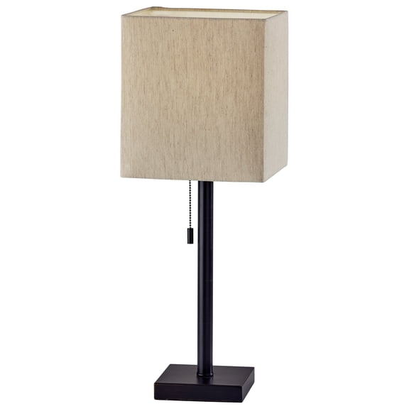 Adesso Estelle Table Lamp, Antique Bronze, Light Brown Textured Fabric Shade