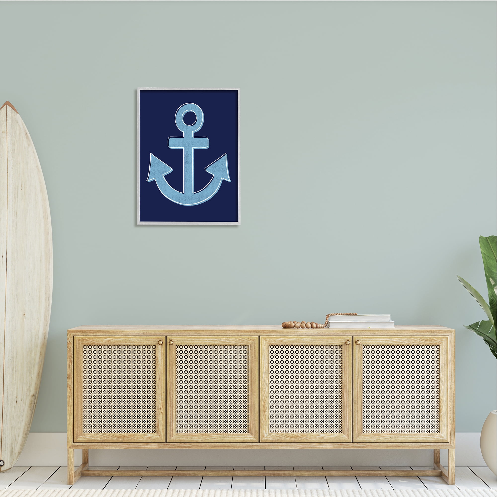 Stupell Industries Bold Anchor White Outline Symbol Navy Background,24 x 30, Design by Emily Cromwell