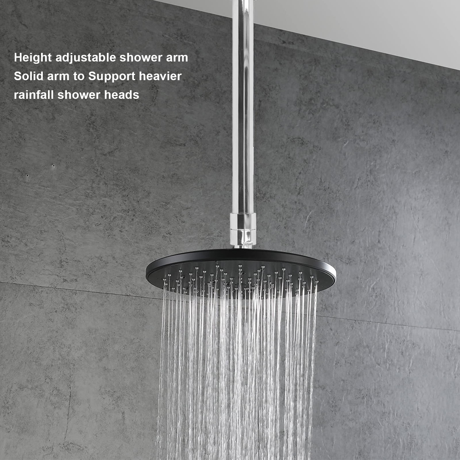 YAHHU 27.6in Ceiling Mount Adjustable Rain Shower Head Extension Arm Stainless Steel Bathroom Fixture Component with Decorative Cover and Easy Installation Instruction Manual