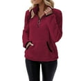 thumbnail image 2 of Red Womens Sweatshirts Women Winter Color Pullover Zipper Wool Loose Tops with Pockets Going Out Tops for Women, 2 of 6