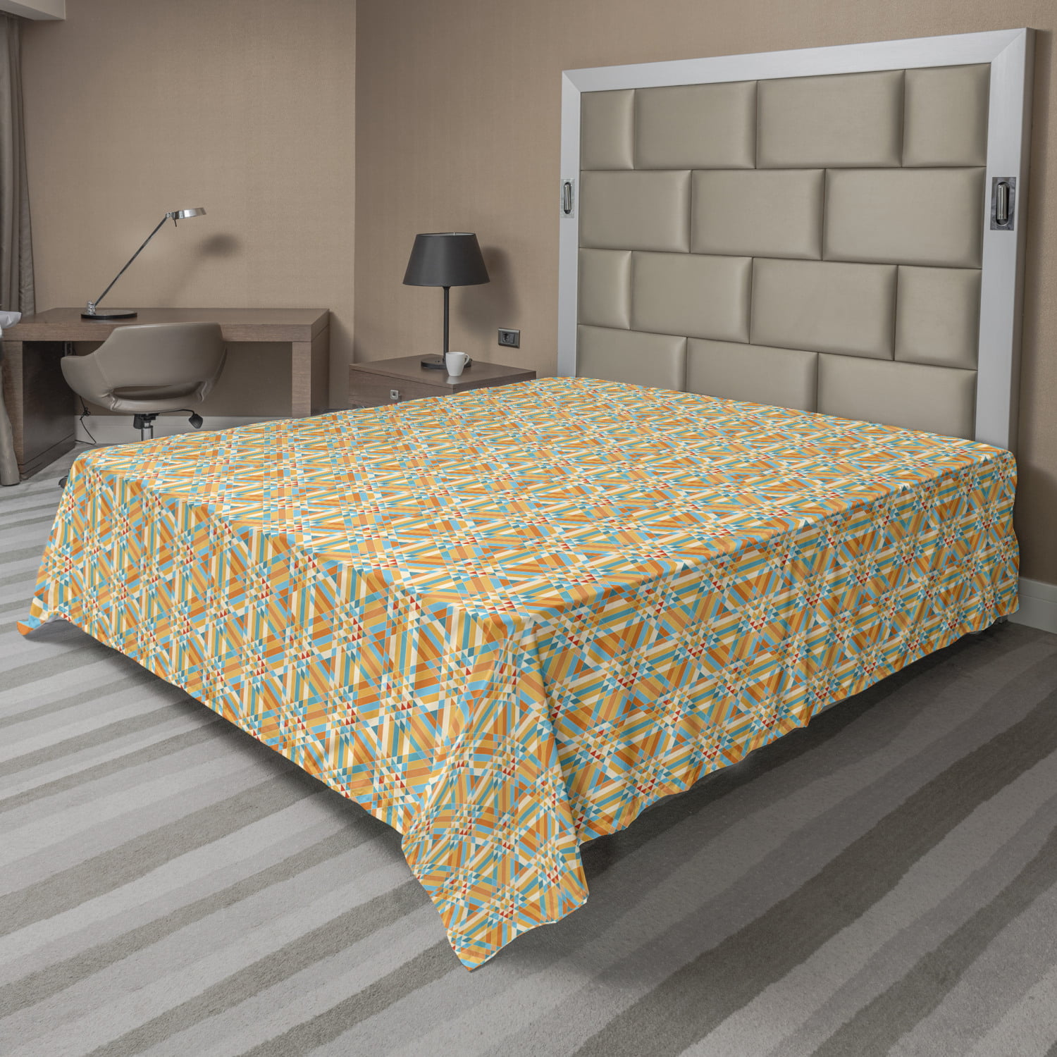 Ambesonne 50s Geometric Flat Sheet Top Sheet Decorative Bedding 6 Sizes 