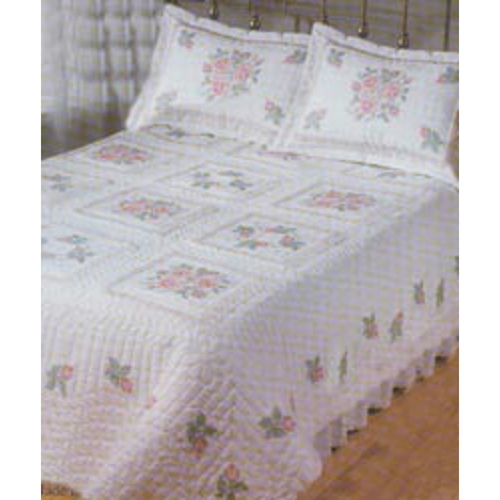 Tobin Roses and Lace Stamped Cross Stitch Quilt, 90 by 103Inch