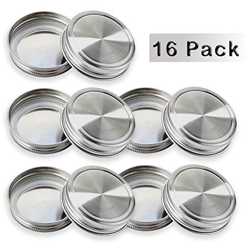 WangData 16 Pack 304 Stainless Steel Mason Jar Lids, Mason Jar Storage