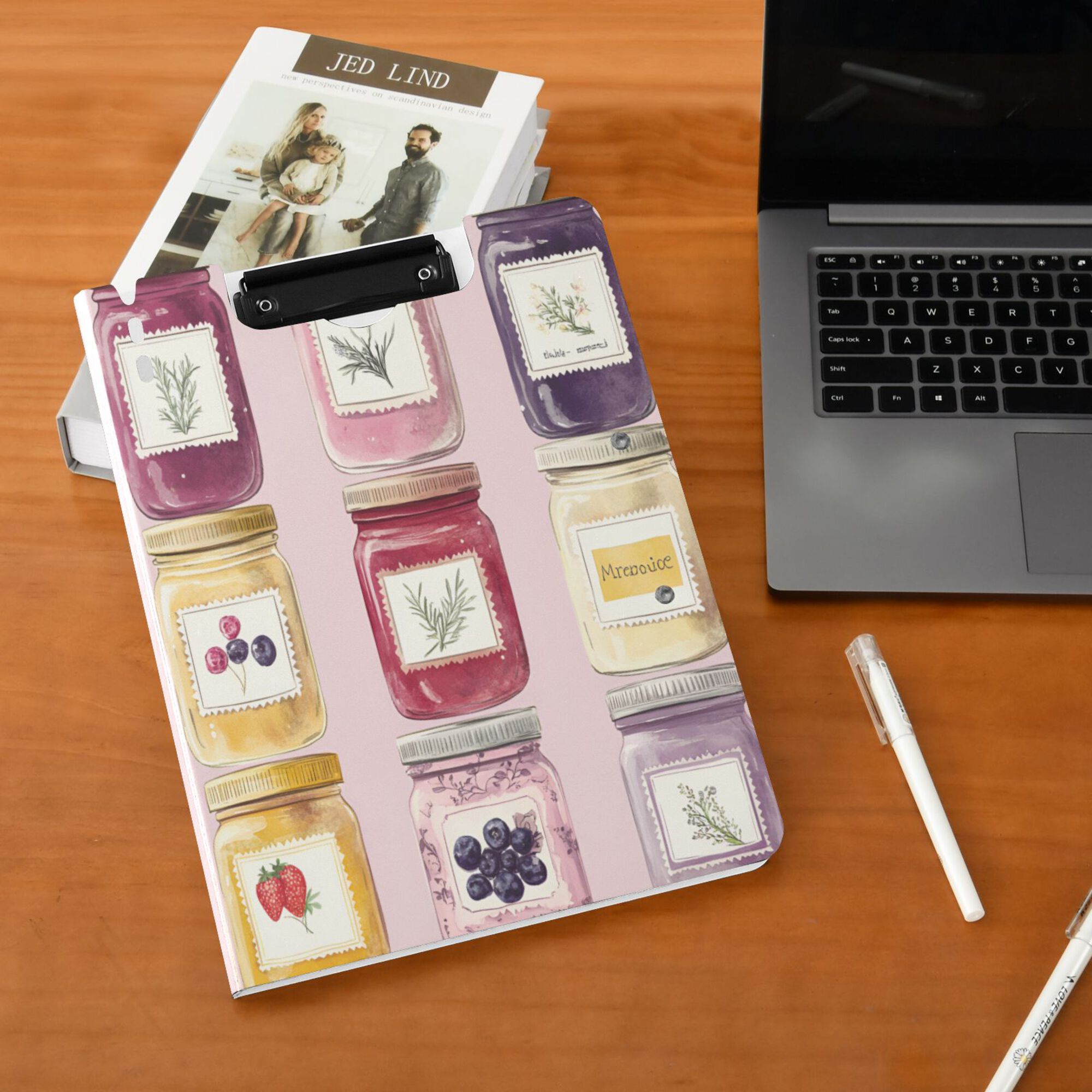 FORMRS A4 Clipboard Folder with Pen Holder Horizontal Foldable School Office Binder, Watercolor Jar