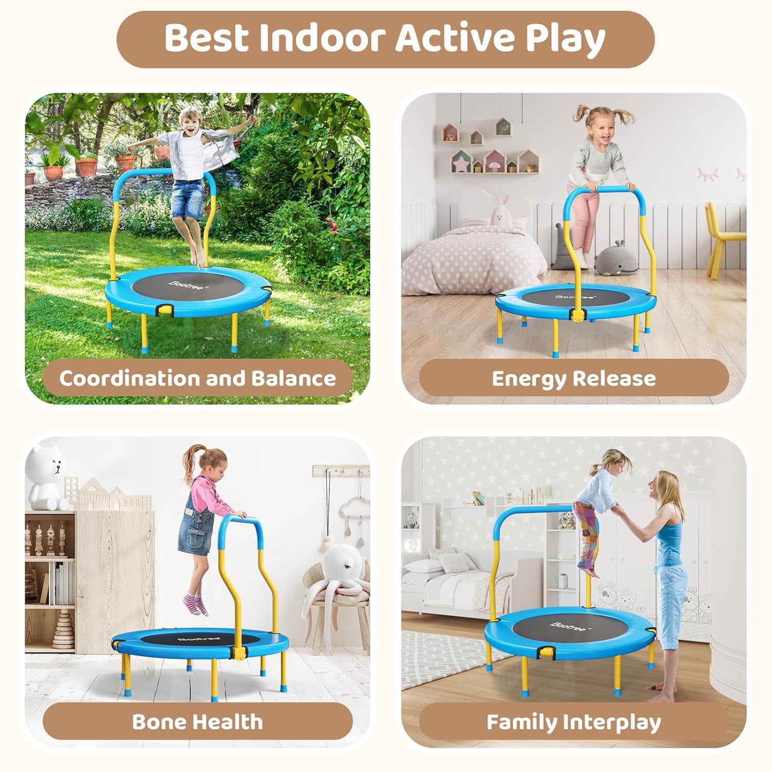 36 Inch Mini Trampoline for Kids, Indoor Outdoor Trampoline with Foam Handle, Max. Load 220 lb, Rebounder Trampoline for Toddlers, Birthday Gift for 1-6 Years Children, Boys Girls for Fun Blue