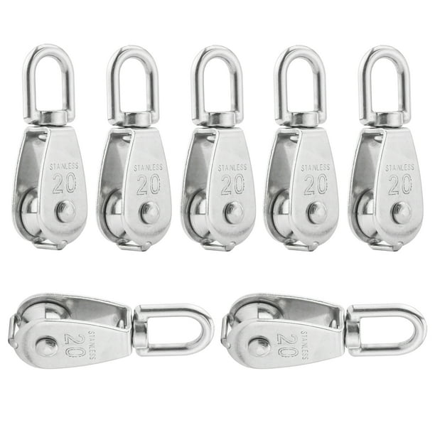 7pcs M20 304 Stainless Steel Wire Crane Rope Crane Pulley Block Crane  Rotating Hook Single Pulley Silver Lifting Crane Swivel Hook 