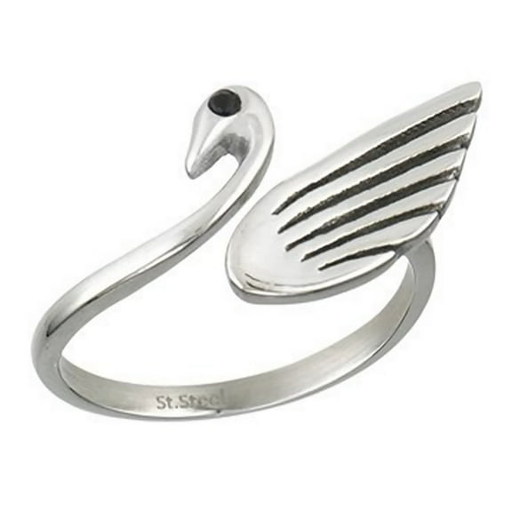 Womens Swan Ring Silver Stainless Steel Open Adjustable Bird Dove Thumb Band
