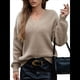 thumbnail image 3 of Suéter de Larga con Cuello en V para Mujer, Suéter Holgado de Punto Grueso de Gran Tamaño. Caqui S, 3 of 10
