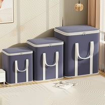FEOLGEHLY Large Capacity Storage Bins with Zipper Lid Cotton Linen Fabric Lidded Storage Baskets Boxes Foldable Washable Closet Shelf Clothes Organizer Container with Handles, Blue