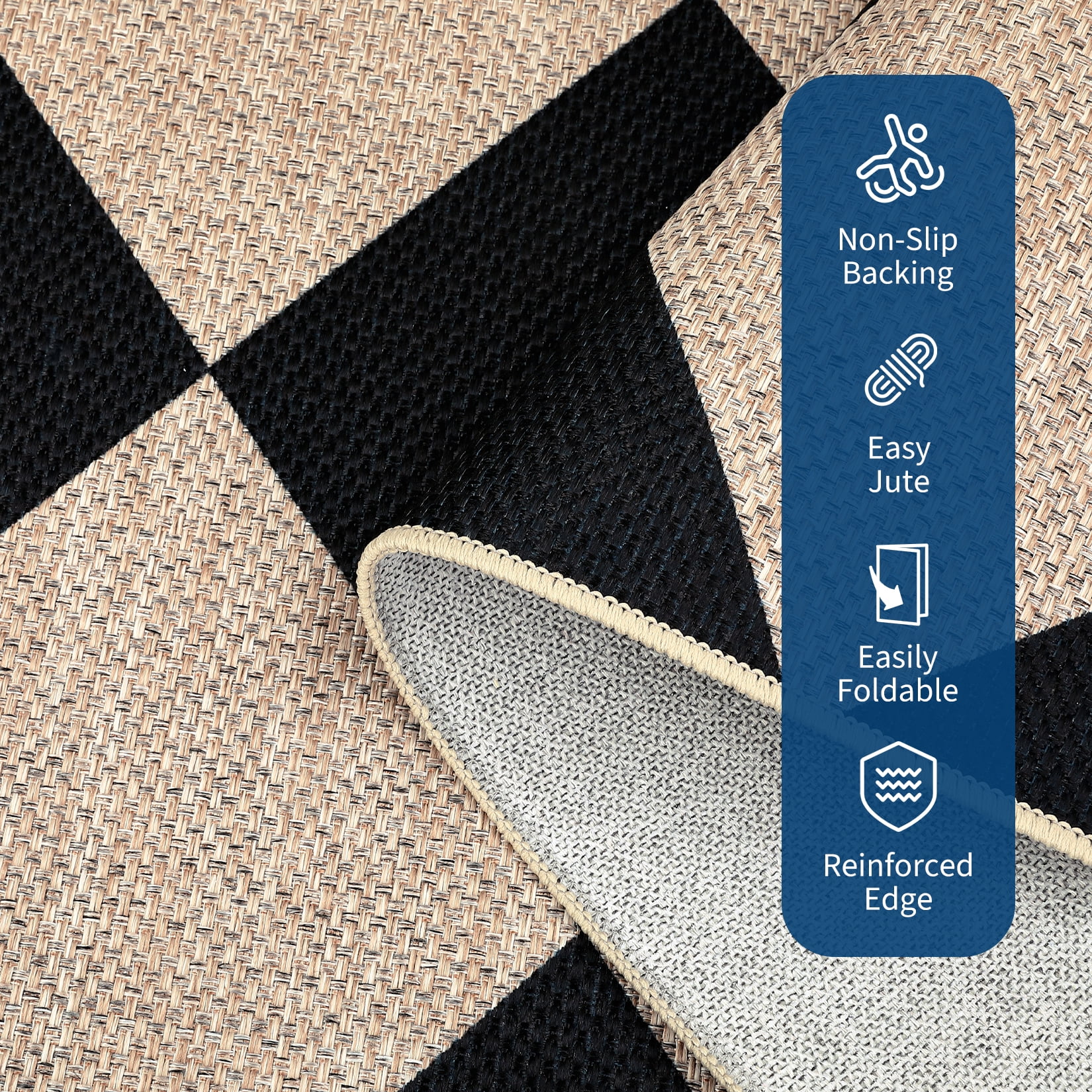 Haperlare 5'x7' Washable Jute Area Rugs Checkered Carpet, Non Slip Low Pile Rug Contemporary Indoor Outdoor Floor Mats for Living Room Bedroom Backyard, Black White