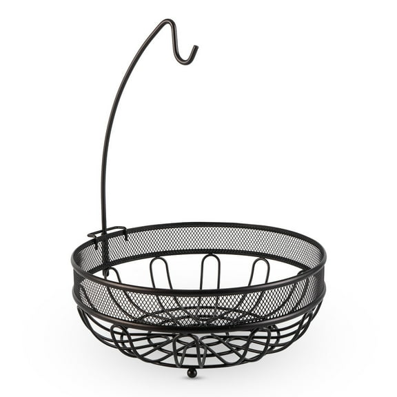 Fruit Basket, Auledio Fruit Basket with Banana Hanger Hoom Decor Metal Fruit Bowl for Kitchen Storage, Bronze