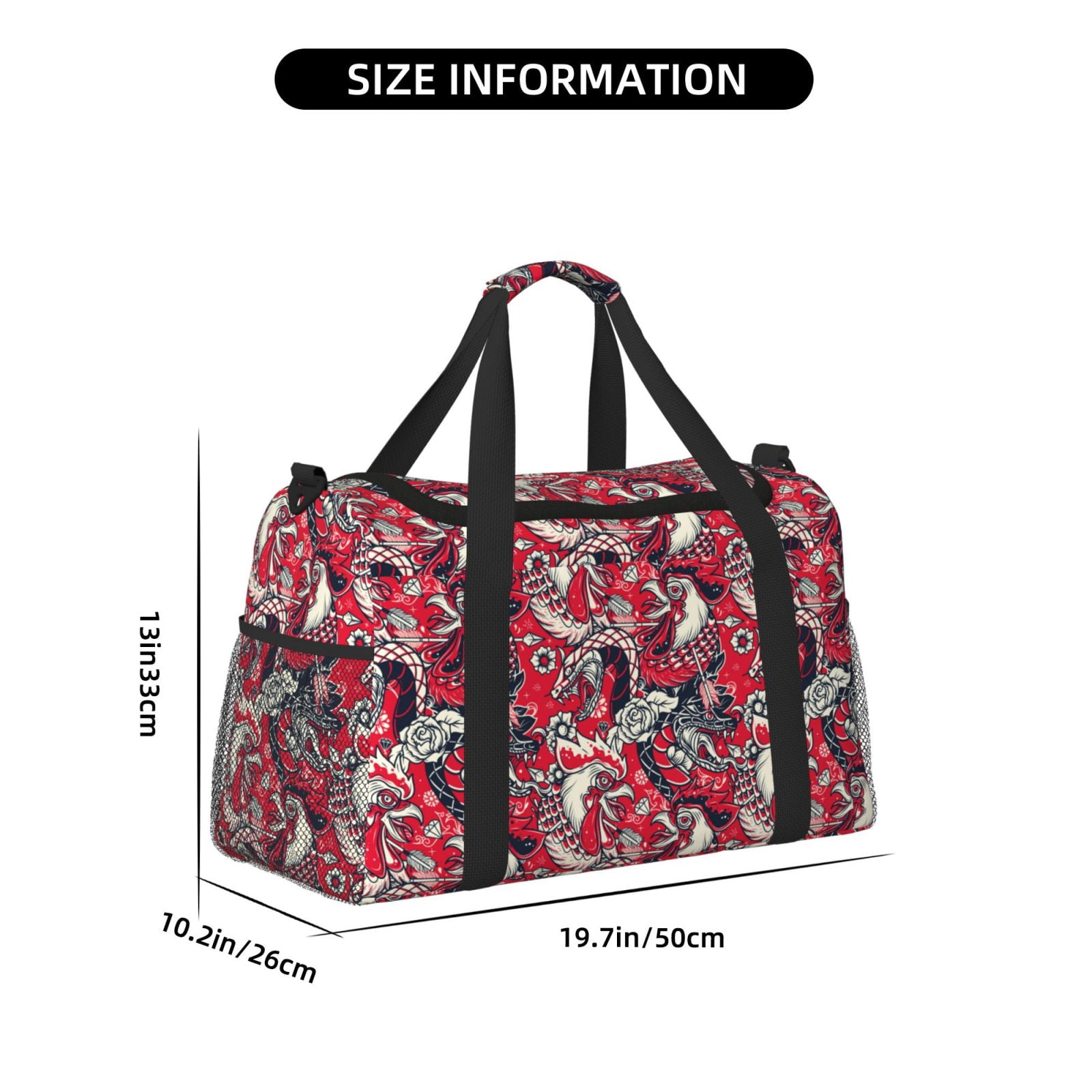 Fuzoiu Rooster Head Print Travel Duffle Bag,Carry On Tote Bags,Duffel Bag,Sport Gym Bag, Hospital Bag for Labor and Delivery, Overnight Bag,Luggage Bag