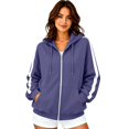 thumbnail image 5 of Zip Up Hoodie for Women Long Sleeve Drawstring Oversized Sweatshirt Jacket Side White Stripe Sweatshirts Navy 2XL, 5 of 8