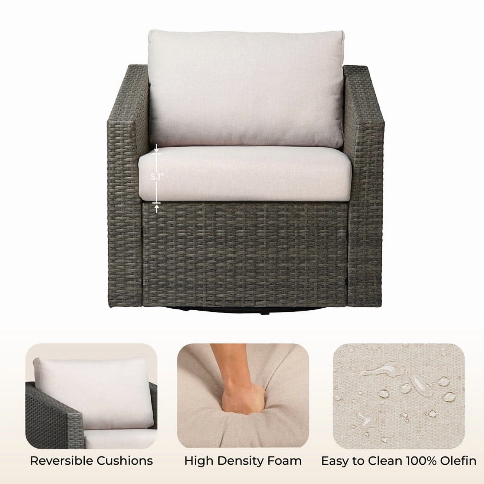 CHITA 2-Piece Outdoor Swivel Gray Wicker Chair with Cushion, Cream