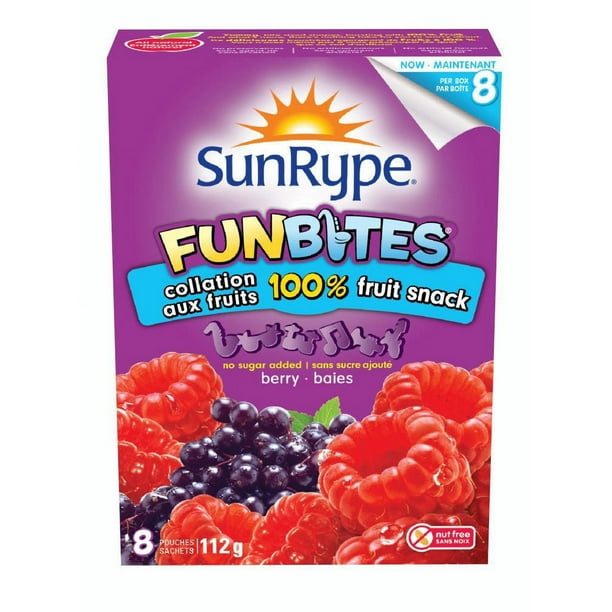 Collation aux fruits FunBites aux baies 100 % fruit SunRype 8 sachets de 14 g, 112 g