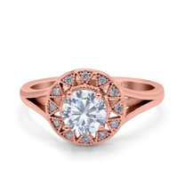 Rose Tone, Simulated Cubic Zirconia Size-9 Celtic Halo Art Deco Wedding Engagement Ring 925 Sterling Silver