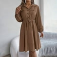 thumbnail image 5 of JIANJIA Casual Dresses For Womens Autumn Winter Solid Color V Neck Lapel Long Sleeve Large Hem Fashion Casual Outwear, 5 of 8