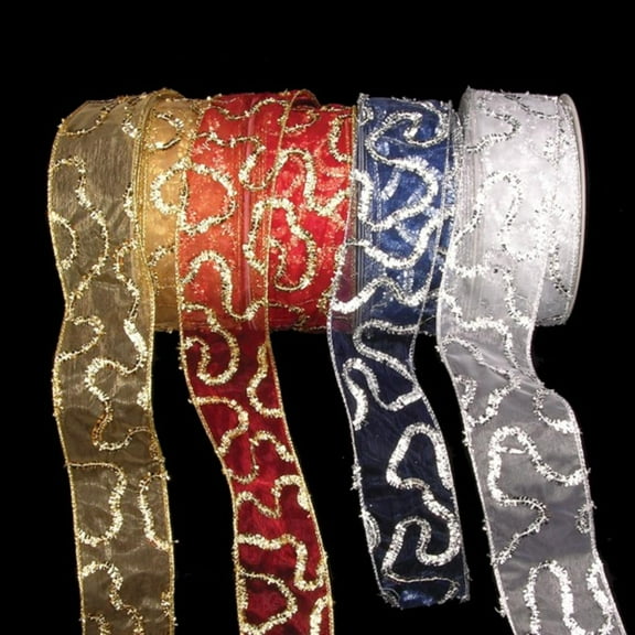 The Ribbon People Sheer White with Silver Swirl Wired Craft Ribbon 2" x 20 Yards