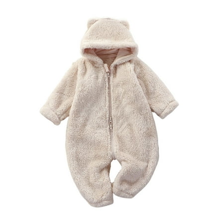 

Glookwis Baby Onesies Thicken Fleece Romper Long Sleeve Winter Outwear Outfits Home Cartoon Hooded Jumpsuit One Piece Beige 80cm