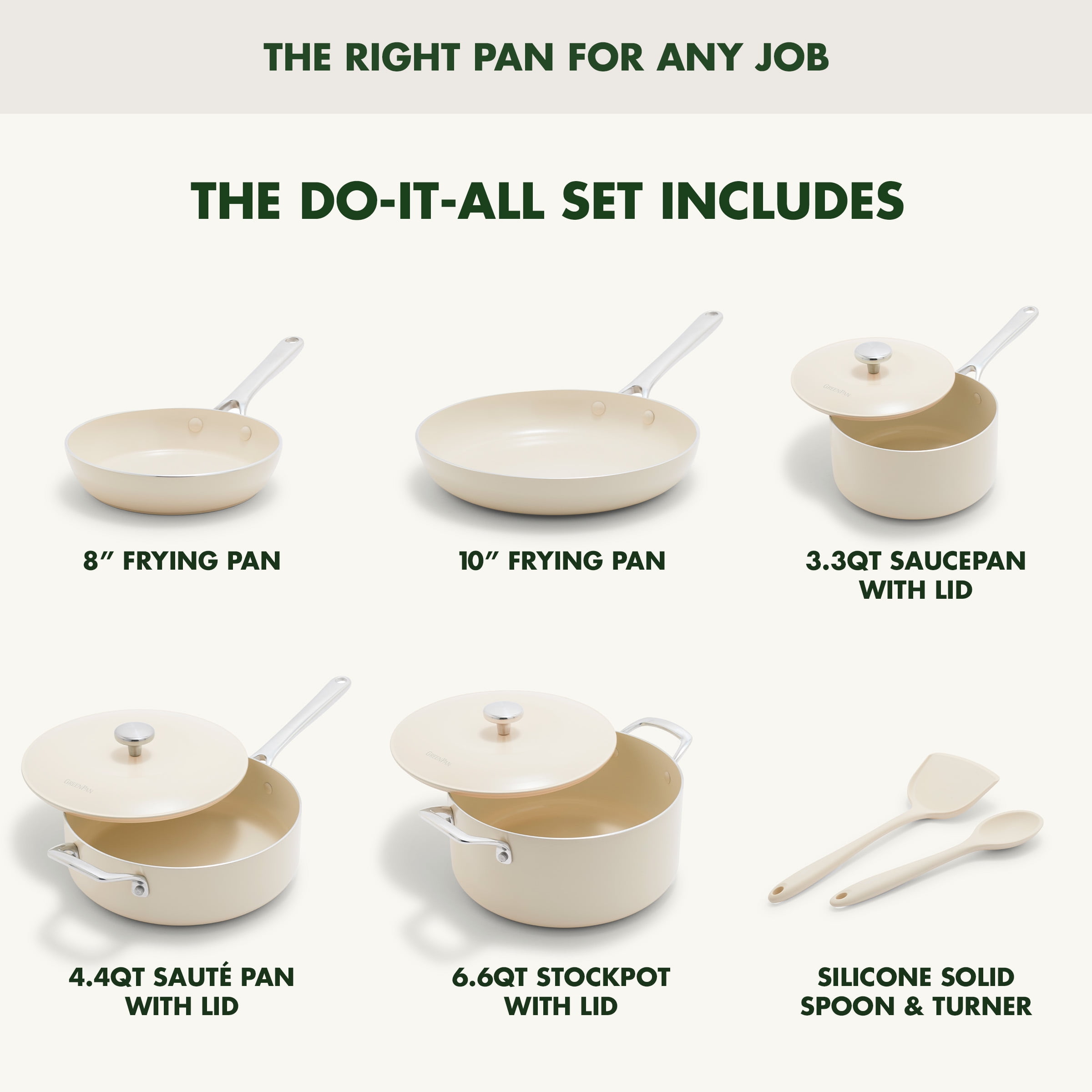 GreenPan Balance 10-Piece Ceramic Nonstick Cookware – Toxin-Free, Dishwasher & Oven Safe, Cream