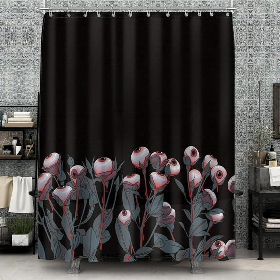 Halloween Shower Curtains for Bathroom Black Decoration Abstract Modern Pink Floral Horror Eye Gothic Watercolor Waterproof Fabric Shower Curtain Set Bath Decor with Hooks 72 x 72 Inch