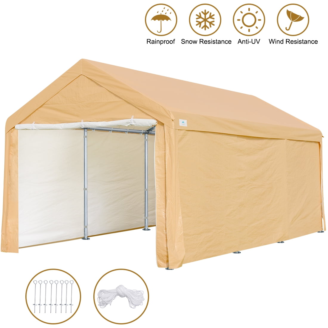 Advance Outdoor 10x20 Ft Heavy Duty Carport Car Canopy Garage Shelter Boat Tent With Removable Sidewalls And Doors Beige Walmart Com Walmart Com