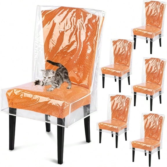 Dining Chair Covers Waterproof Chair Covers 6 Pack Clear Plastic Seat Chair Protector for Kitchen Keep Your Chair Away from Water Dust Stain and Pet Claws W/21 x D/18 Fits 1623 6