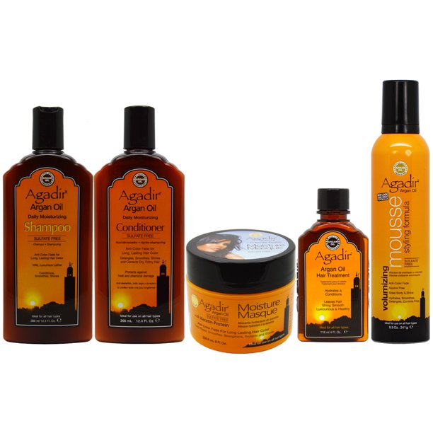 Agadir Argan Oil Daily Moisturizing Shampoo 12oz + Conditioner 12oz +Oil Treatment 4oz + Masque