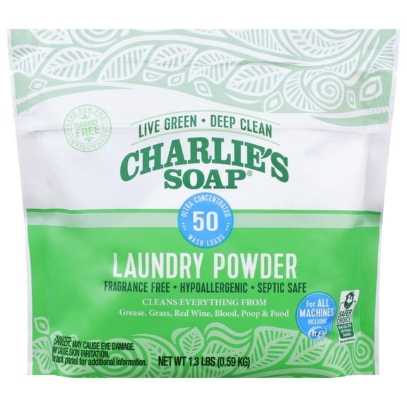Charlie's Soap, Laundry Detergent Powder 50 Loads, Unscented, 1.3 lb -1 Pack