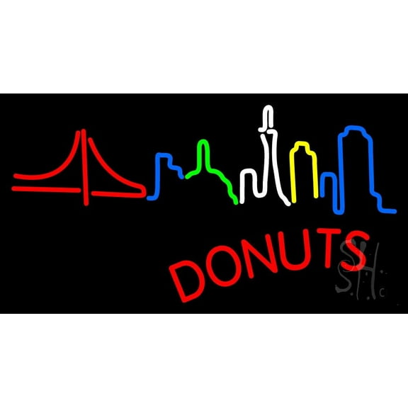 Donuts LED Neon Sign 13 x 24 - inches, Clear Edge Cut Acrylic Backing, with Dimmer - Bright and Premium built indoor LED Neon Sign for restaurant window and interior decor.