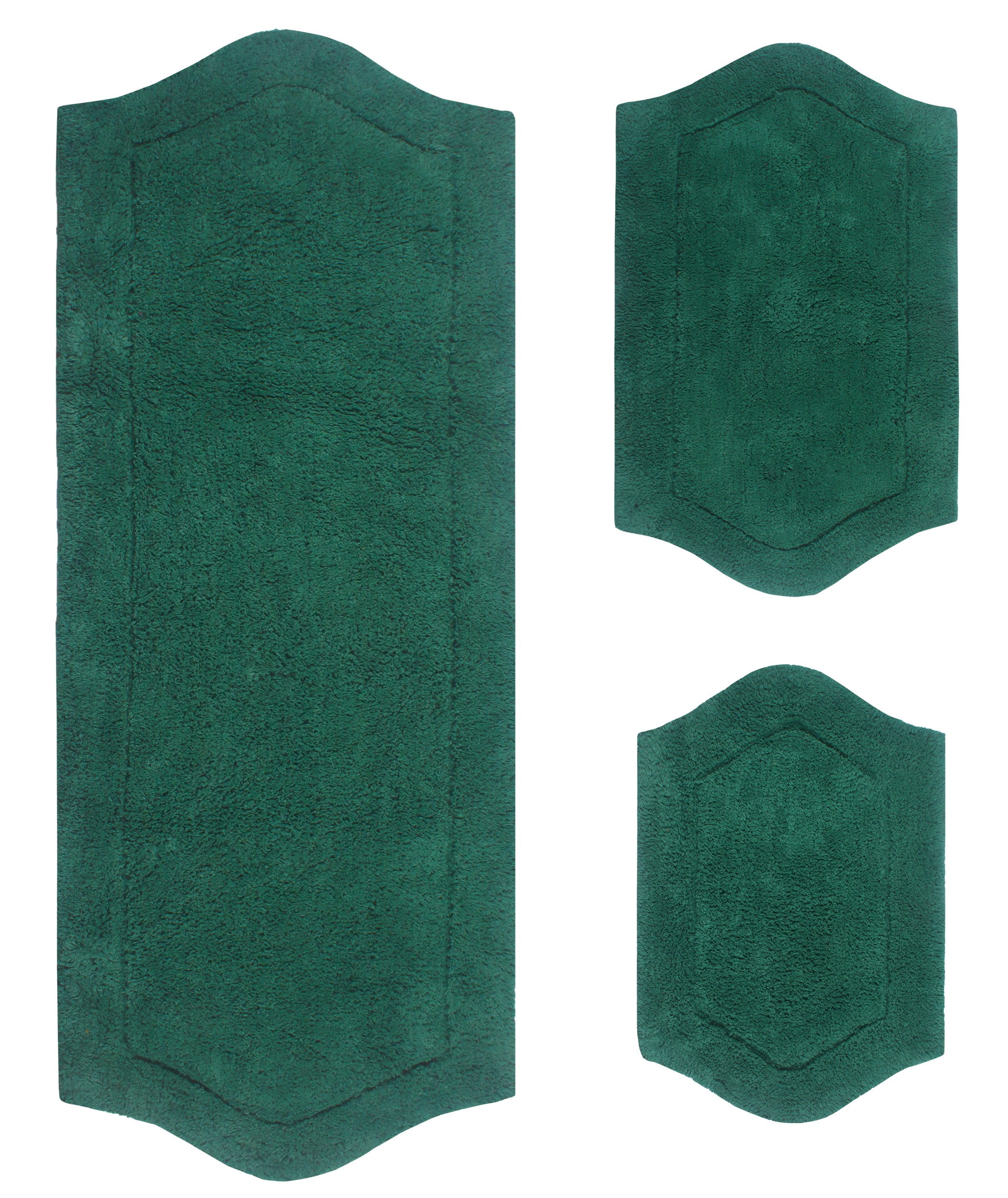 Home Weavers Waterford Collection 100% Cotton Non-Slip Bathroom Rug Set Machine Washable Bathroom Rug-17"x24", Bath Rug- 21"x34", Runner- 22"x60", Bottle Green Color 3 Piece Bath Rug set