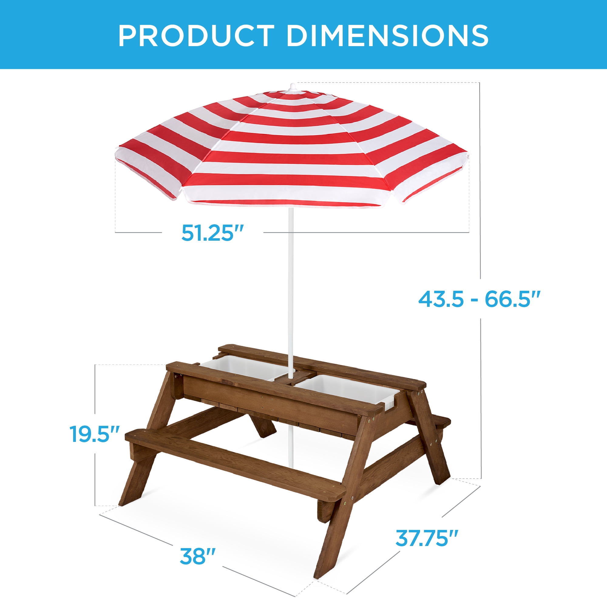 Best Choice Products Kids 3-in-1 Outdoor Sand and Water Activity Picnic Table with Umbrella - Walnut/Red