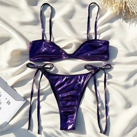 Sexy Purple PU Leather Swimwear Micro Bikinis Sets Extreme Women Mini Thong Swimsuits Lace-up Bathing Suit Bikini 2024 Mujer