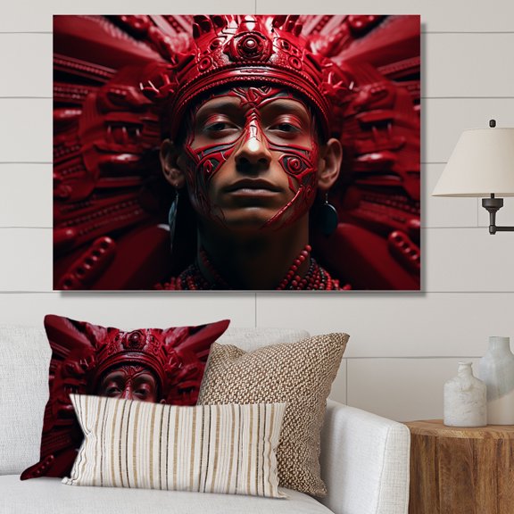 Designart "Crimson And Onyx Aztec Fighter Likeness I" African Mask Wall Decor