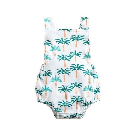 

Bagilaanoe Baby Girls Romper Sleeveless Square Neck Coconut Tree Print Casual Daily Summer Bodysuit
