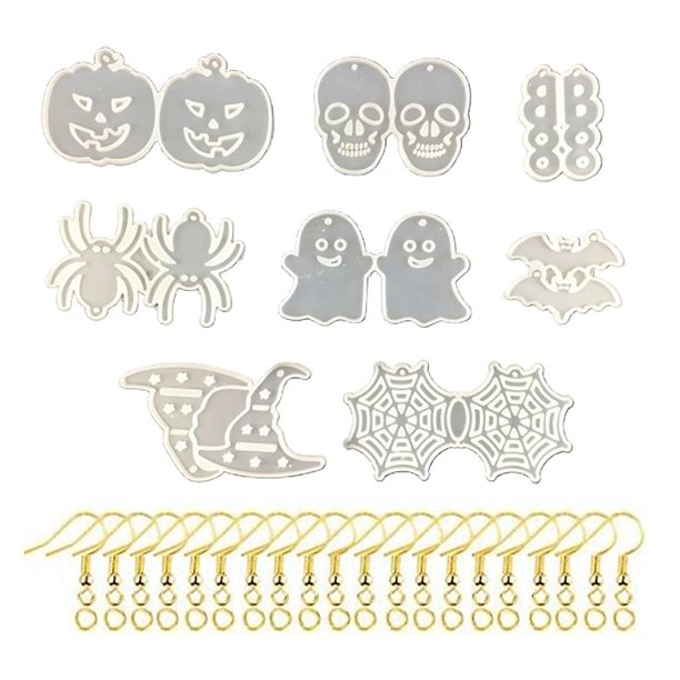 Un juego de pendientes de Halloween molde de resina epoxi molde de goteo de orejas molde de silicona DIY artesanía collar de joyería herramienta de fundición 8 Juegos