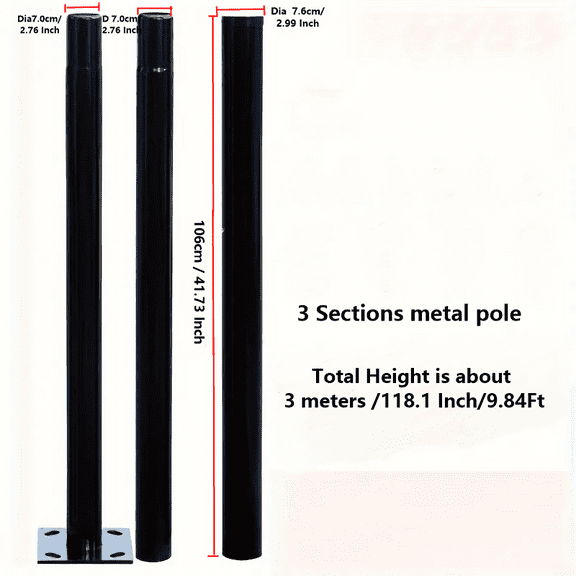 1 set of 118 inch / 3 meters lamp posts, metal lamp post in black finished, outdoor light lamp pole