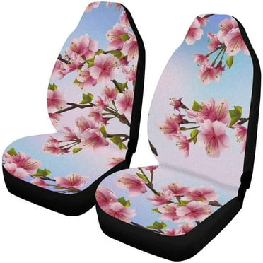 FMSHPON Set of 2 Car Seat Covers Cherry Blossoms Tree Universal Auto Front Seats Protector Fits for Car,SUV Sedan,Truck
