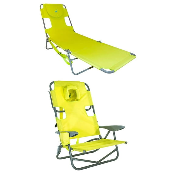 Ostrich On Your Back Reclining Chair & Chaise Folding Beach Lounger, Green