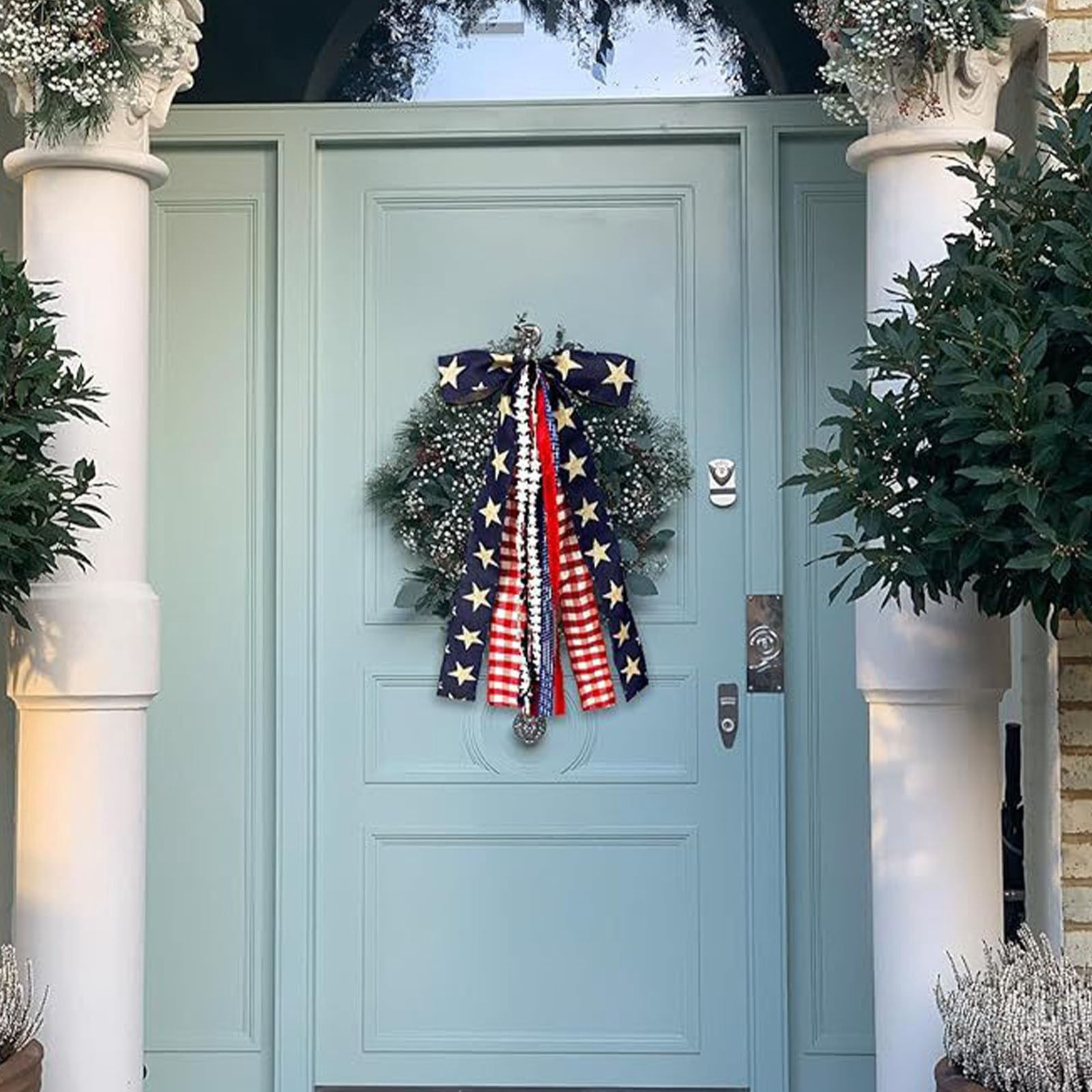 3Pcs Patriotic Fourth Of July Bow Decoration Red White Blue Ribbon Bow for Wreath Door Party Decor Independence Day Holiday Hanging Ornament