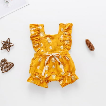 

EQWLJWE Newborn Infant Baby Girls Sleeveless Vest Floral Print Ruffled Romper Bodysuit Girls Harness Holiday Clearance