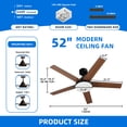 thumbnail image 5 of Dextrus 52" Ceiling Fan with Light and Remote Control, Modern Ceiling Fan with 6-Speed Quiet  DC Motor 5 Fan Blades - Black & Walnut, 5 of 12