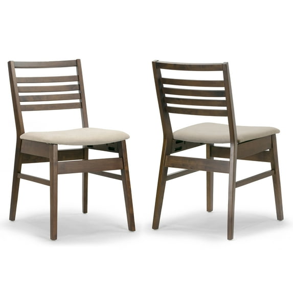 Glamour Home Set of 2 Audrey Dark Brown Wood Chair with Beige Fabric Seat and Ladder Back