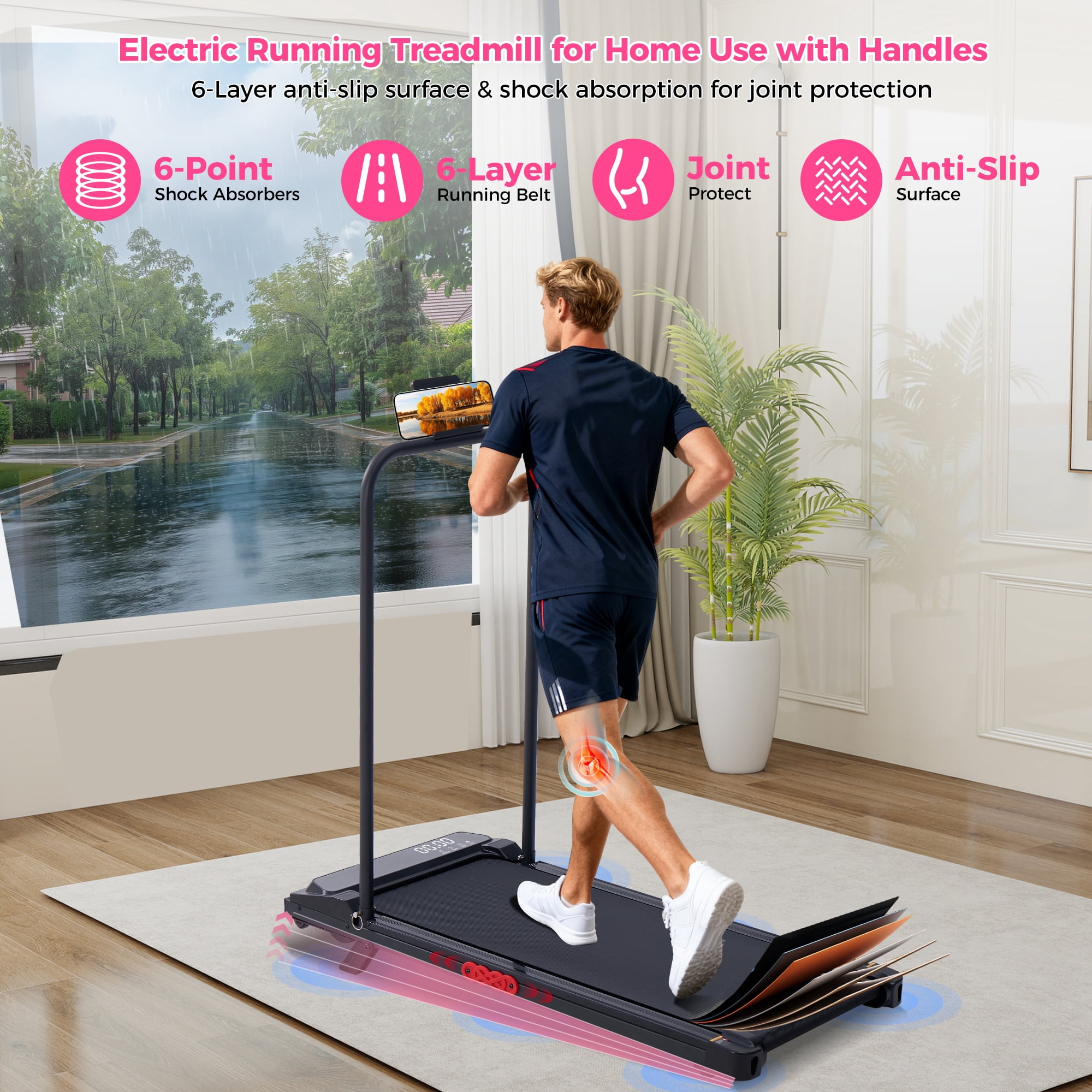 Walking Pad Treadmill with Handle Bar & Incline,3.0HP Compact Portable Treadmills for Home, Electric Walking Pads with Handles,0.6-7.6mph,350lbs