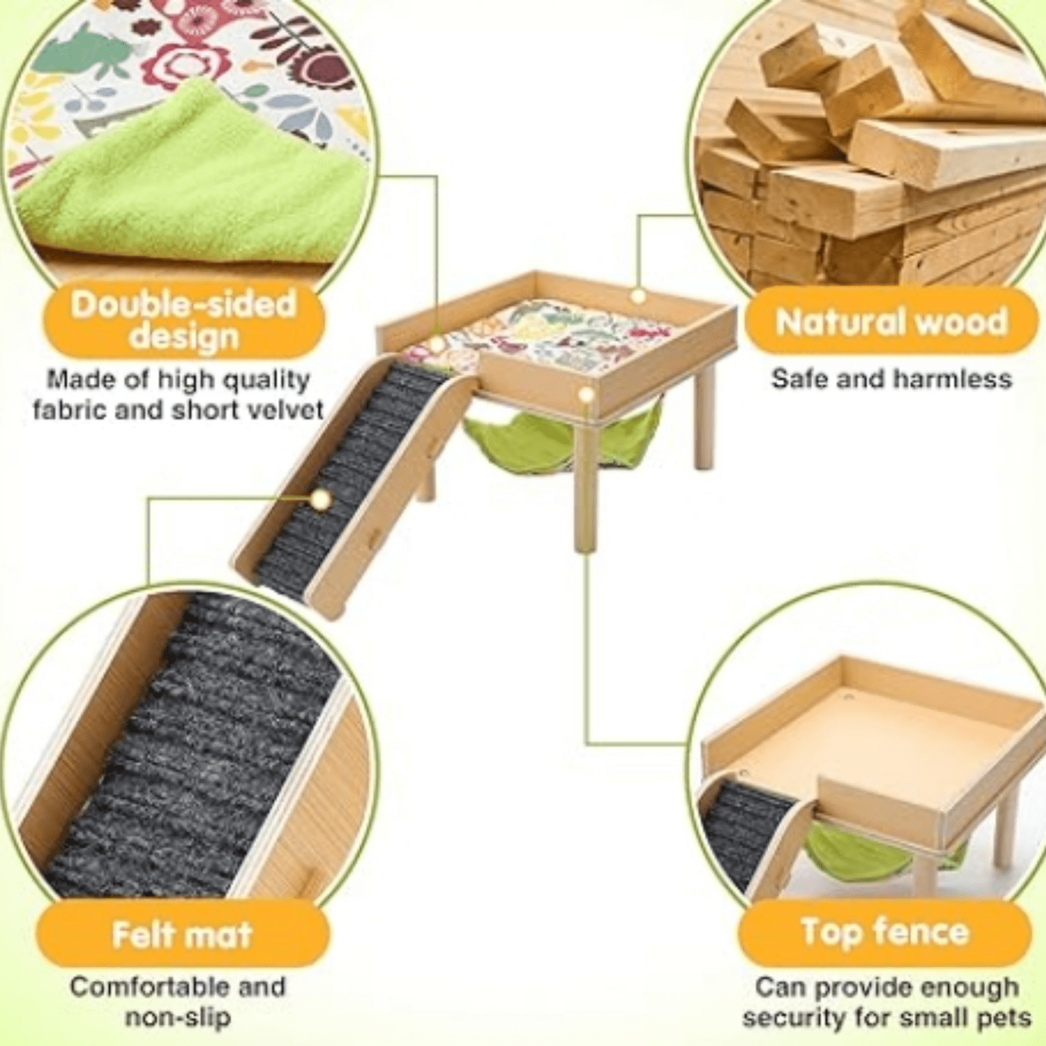Guinea Pigs Hammock with Platform, Safe Wooden Guinea Pig Hideout with Stairs, Durable Small Pet Bed for Piggies Chinchilla Rat Hamster Bunny (Single Hammock)
