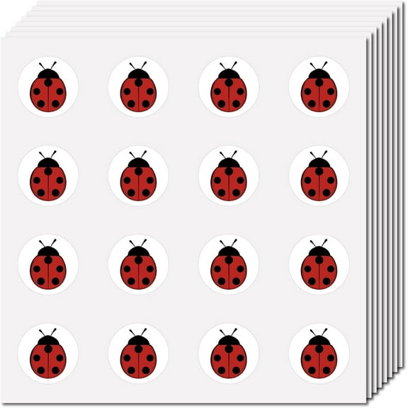 128Pcs 8 Sheets Ladybug Stickers Small Insect Decals 0.98 inch Self-Adhesive Waterproof Plastic Round Dot Cartoon Scrapbooking Labels Teacher Reward Sticker