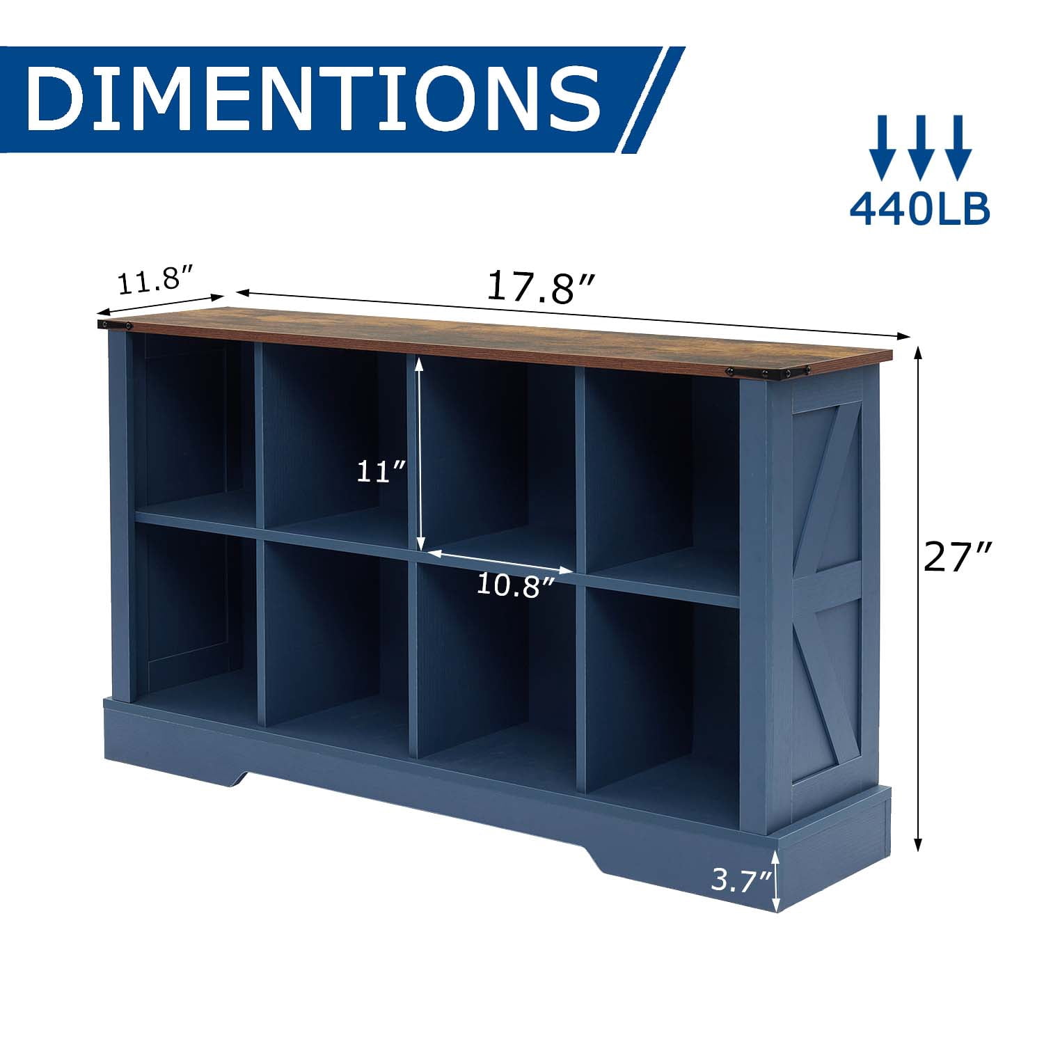8-Cube LED Bookshelf - Mid-Century Modern Wood Storage Shelf for Bedroom, Living Room & Office, Blue