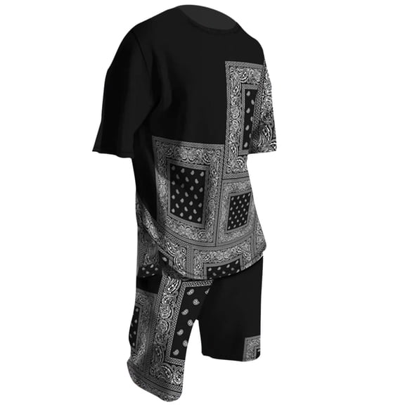 Mens Outfits Short Sleeve Tops Sports Trendy Running Casual Shorts Printed Beach Streetwear Outwear Exercise Male Spring Summer 2pcs Clothes Set